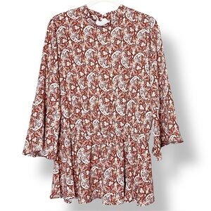 Savanna Jane Paisley Boho Top 1X rust burnt orange flowy blouse fall‎ high neck